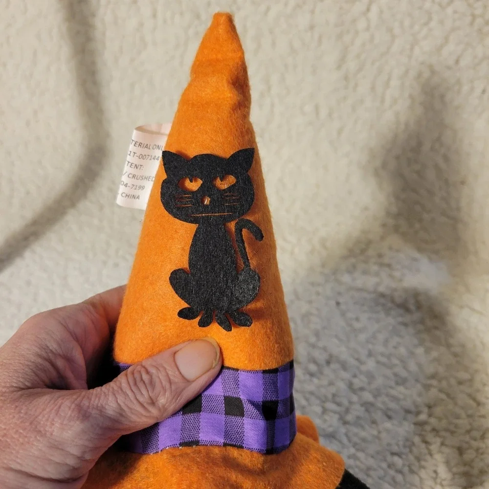 Gnome‎ Decor Halloween Witches Hat & Black Cat Gnome 10-1/2